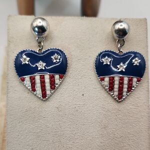 Heart-Shaped USA Flag Earrings